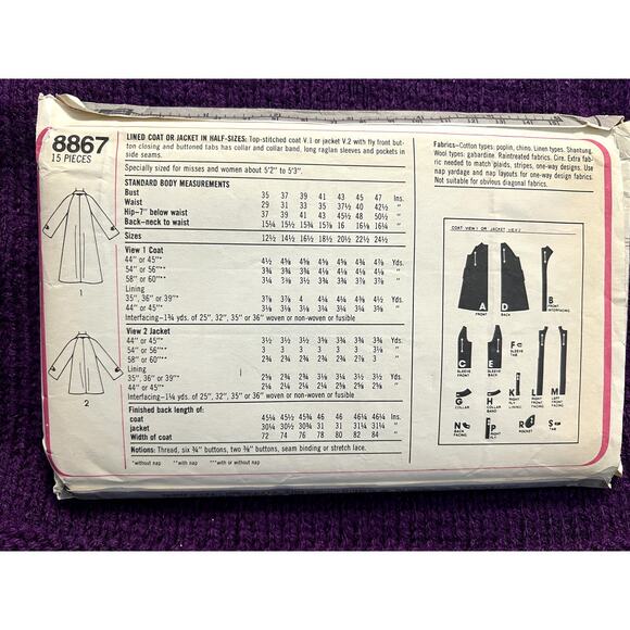 Simplicity Sewing pattern 8867 womens Coat trench jacket sz 12 1/2 14 1/2 - Picture 3 of 6